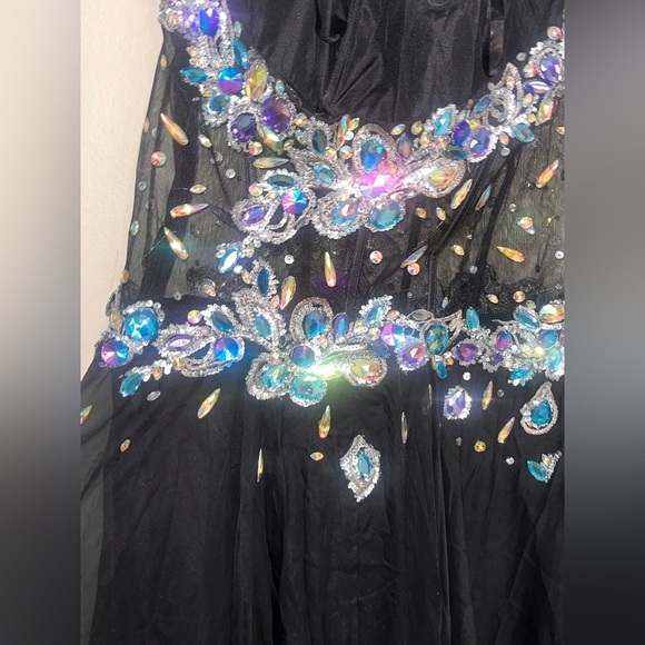 PARTYTIME Black MANY RHINESTONES Sz 16 Gown Prom Party Pageant Turquoise - Picture 11 of 13